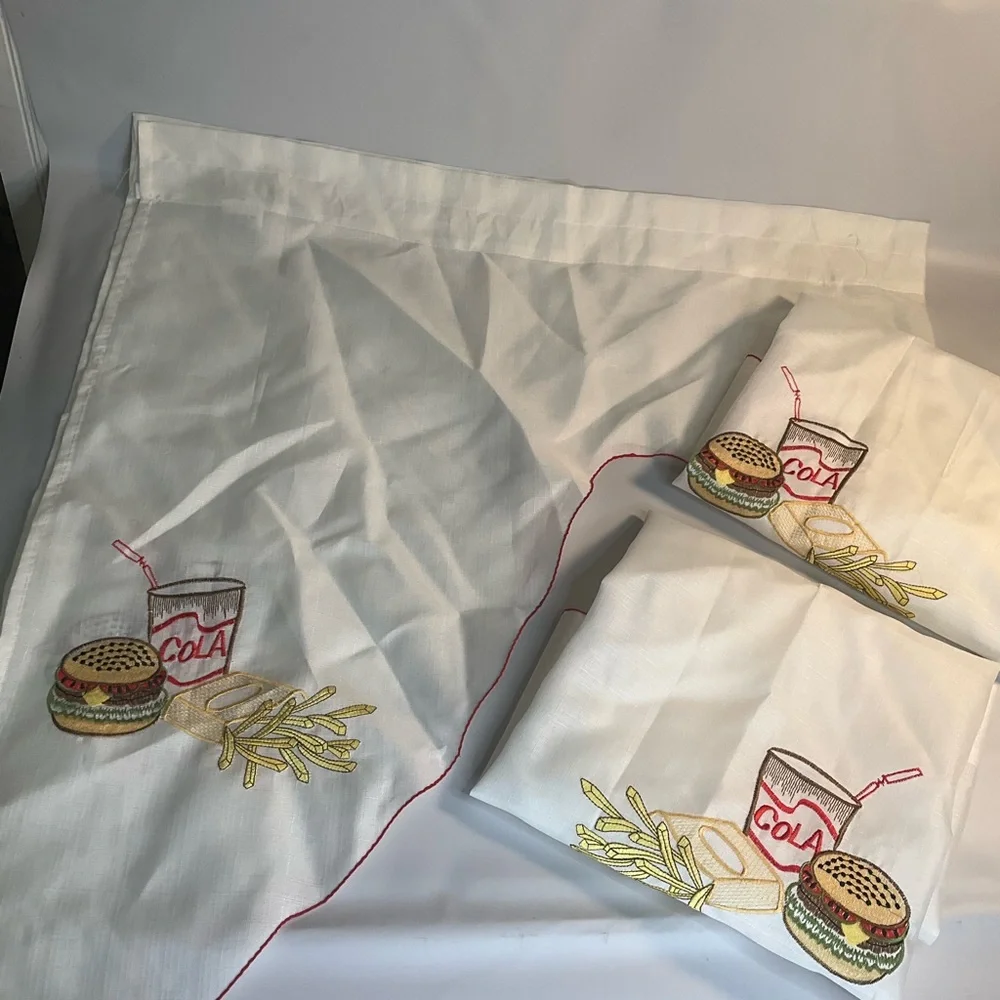 Cola hamburger and fries valance Curtain set Valance 58”w 35”L Panels 28”x35”
